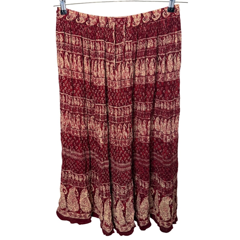 Her Style Red Paisley Print Rayon Midi/Maxi Skirt One Size Boho Made in India